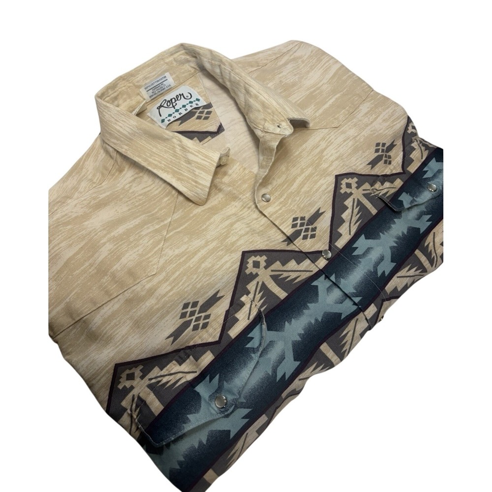 VTG Roper Border Western Shirt Men's 2XL Southwestern Aztec Design USA MADE